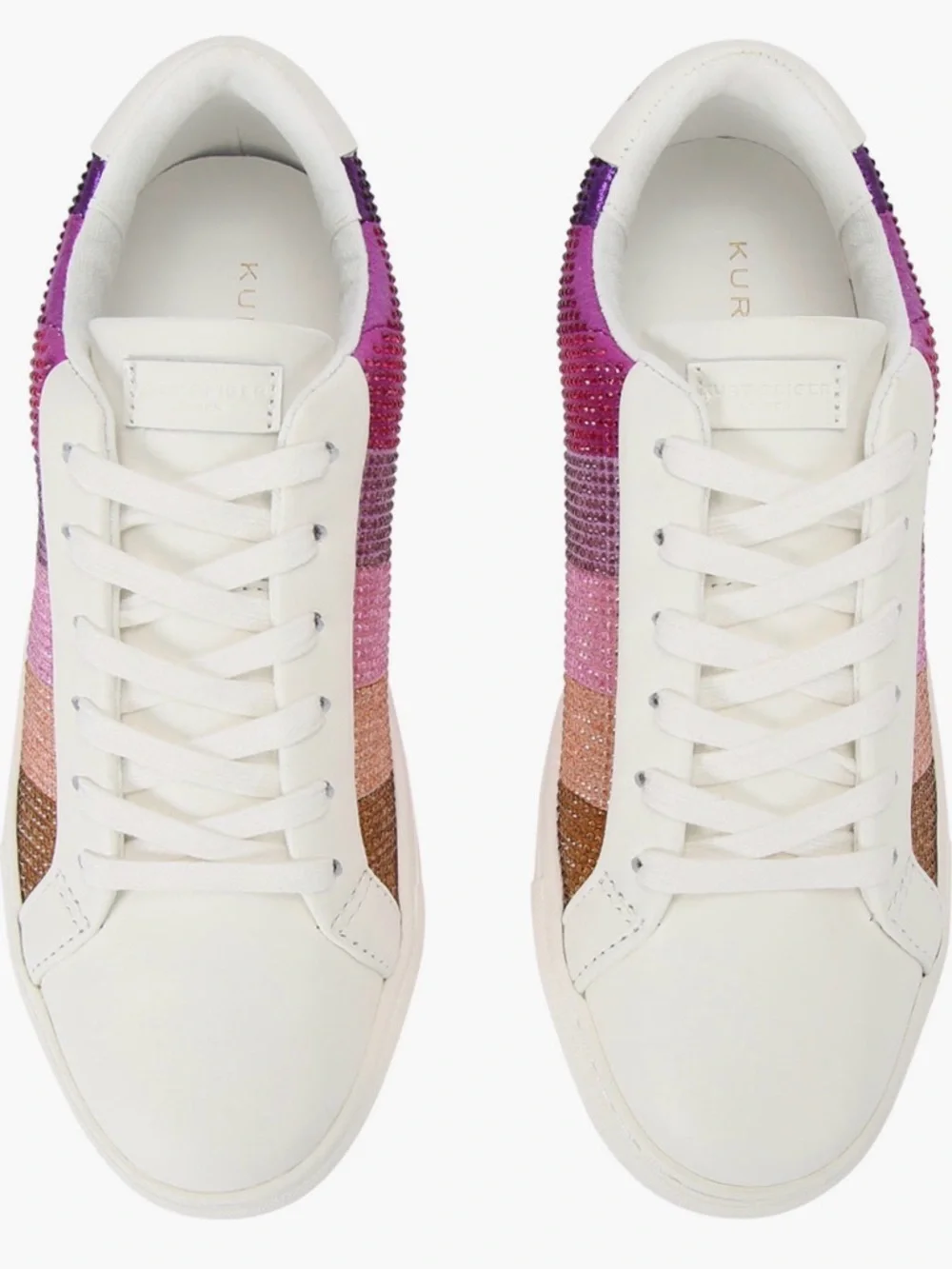 Kurt Geiger White Platform Sneakers with Pink-Purple to Bronze Crystal Stripe - Picture 2 of 4